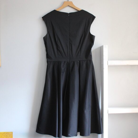 Patra Black Beaded Sequined Formal Cocktail A-Line Tea Cup Midi Dress Size 12 - Picture 2 of 6